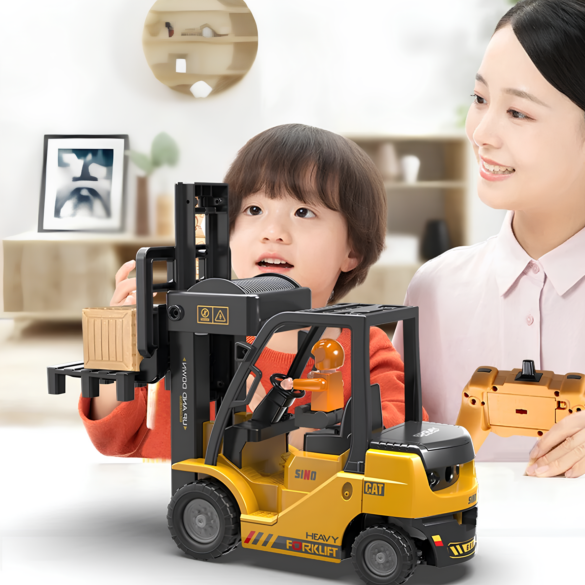 Pikka Toys Duman Efektli Şarjlı Forklift Oyuncak – Kumandalı İnşaat Serisi