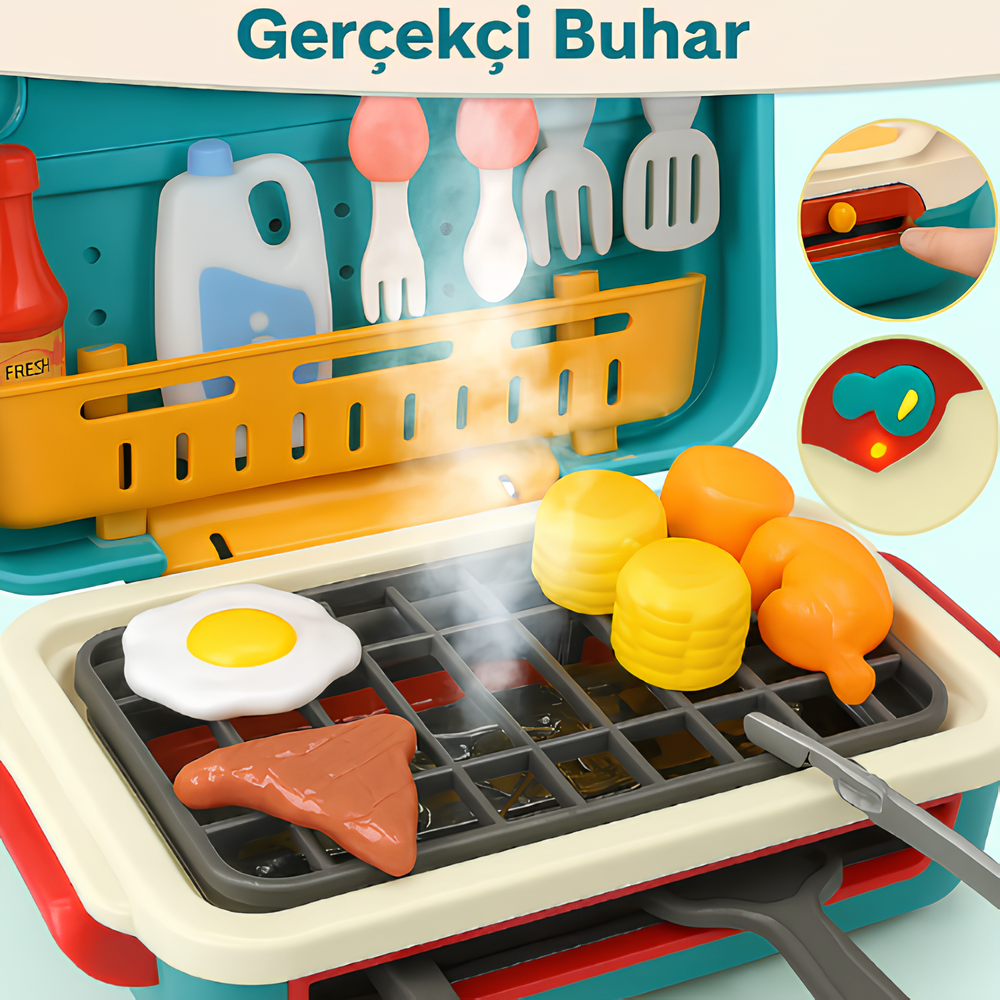 Pikka Toys Gerçek Buharlı Oyuncak Mutfak Izgara Seti