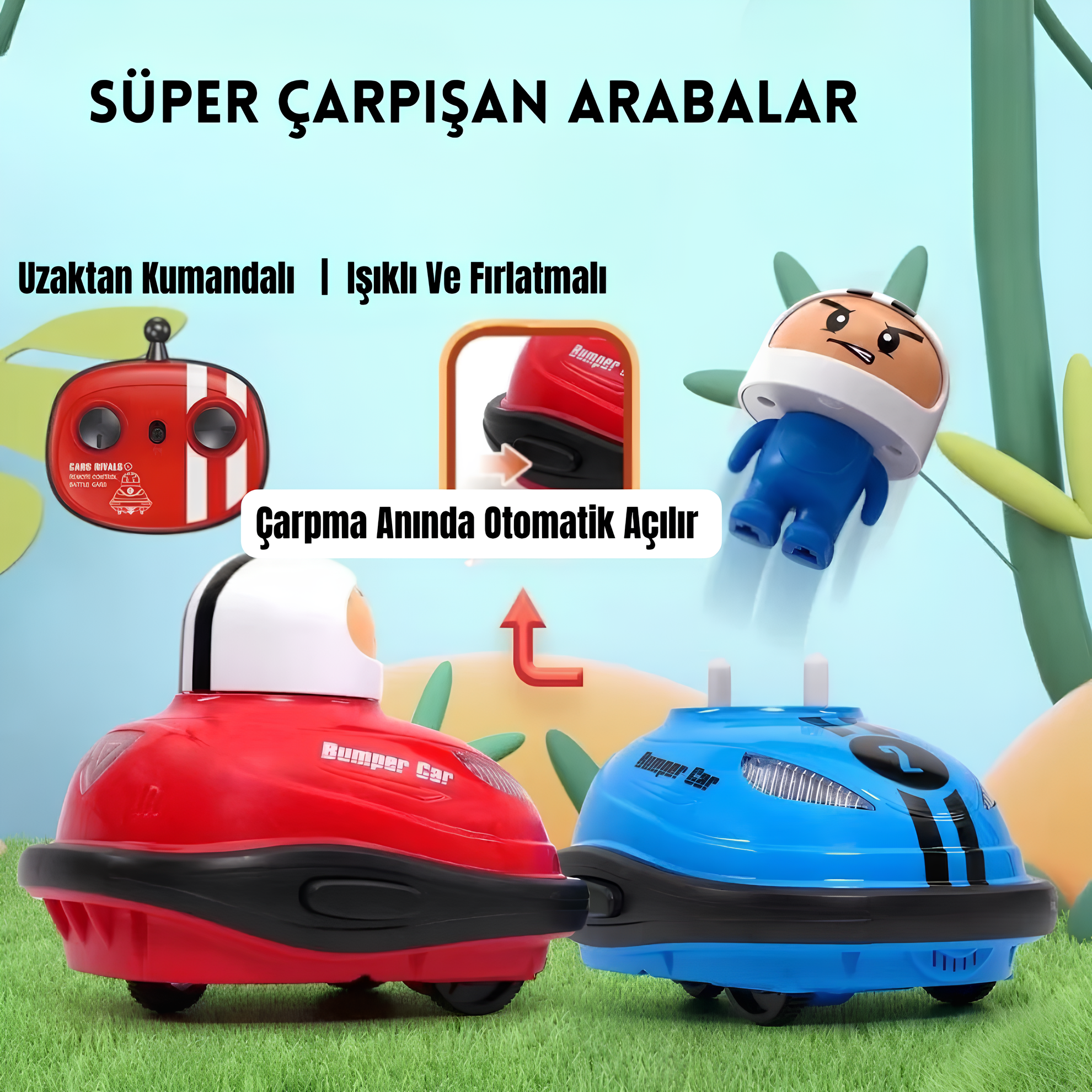 Pikka Toys Şarjlı Çarpışan Arabalar – 2’li Kumandalı Set