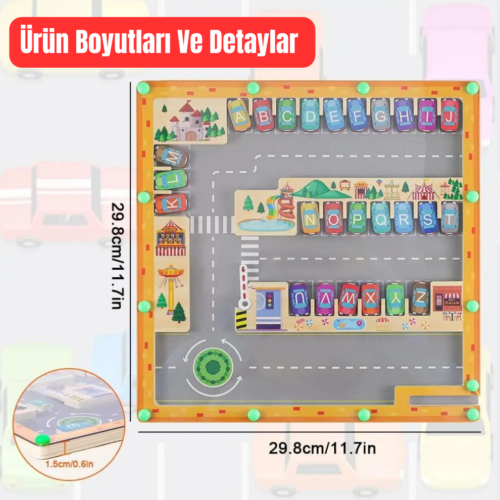 Pikka Toys Manyetik Ahşap Harfli Araba Labirenti