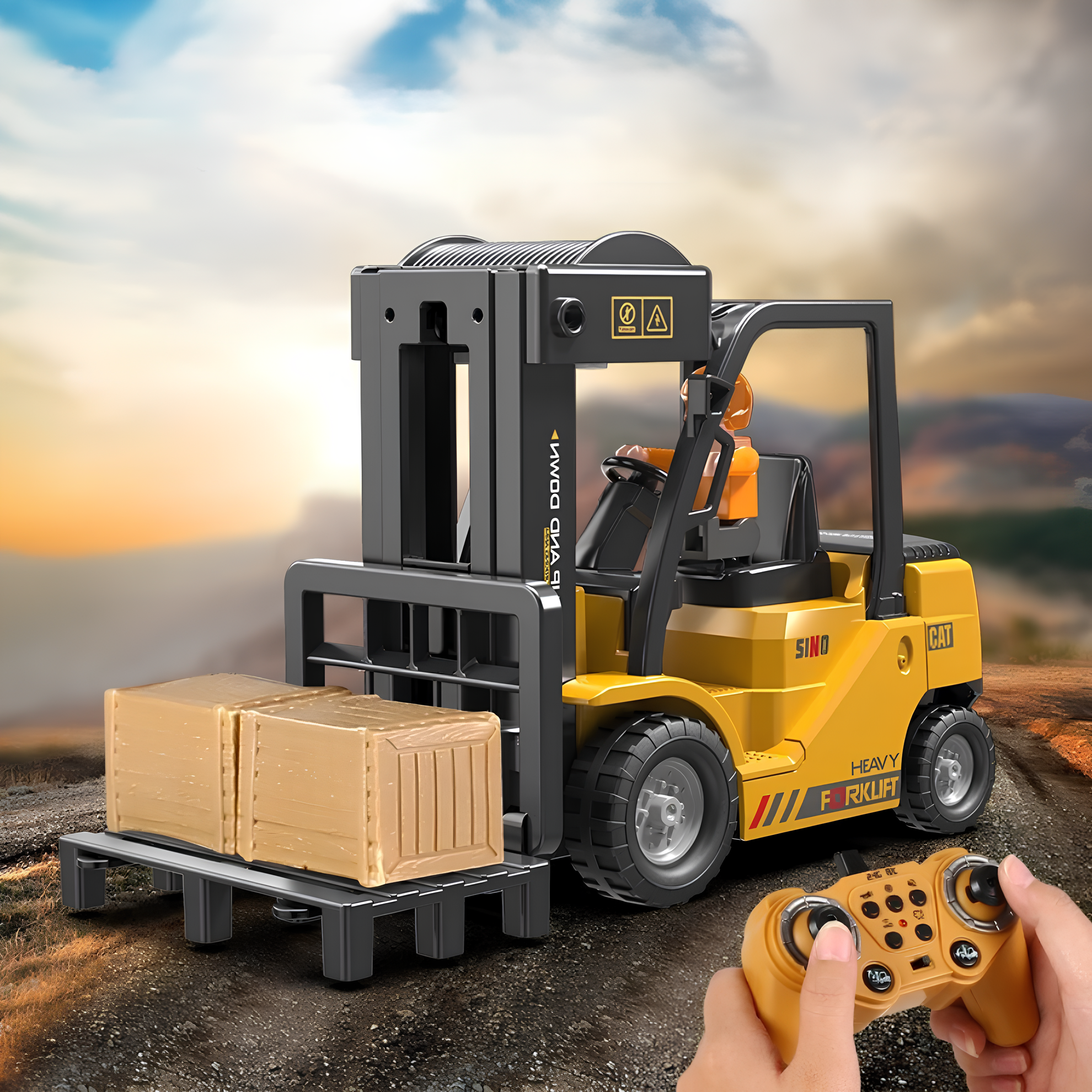 Pikka Toys Duman Efektli Şarjlı Forklift Oyuncak – Kumandalı İnşaat Serisi