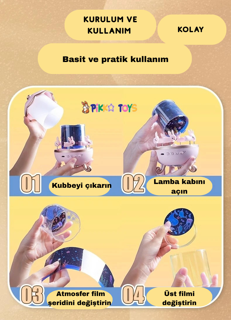 Pikka Toys Bluetooth Işıklı Gece Lambası ve Projeksiyon Şarjlı